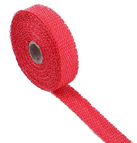 Hitzeschutzband, 5M Auspuff Wärmedämmung Basaltfaser Auspuffband Hitzeschutzband für Fächerkrümmer Auto Motorrad Thermoband Krümmerband (Rot)