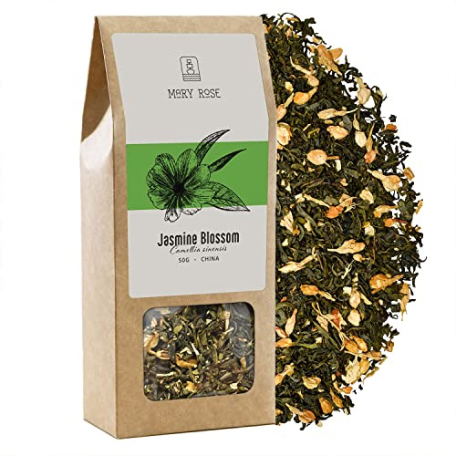 Mary Rose grüner Tee Jasmine Blossom | Grüner Tee aus China | Yunnan | Tee mit Jasmin | Milder Geschmack | Natürliche Zusätze | Quelle des Theins | Natürliche Anregung | 50g