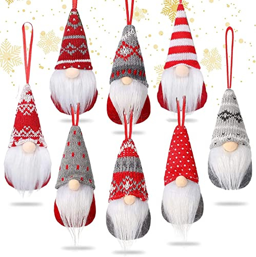 KAHEIGN 8 st hängande tomtar i julgranen, 8 stilar hängande skandinavisk tomtälva plyschtomtar handgjorda svenska tomte dockor prydnader för jul festdekorationer (15 x 7 cm)