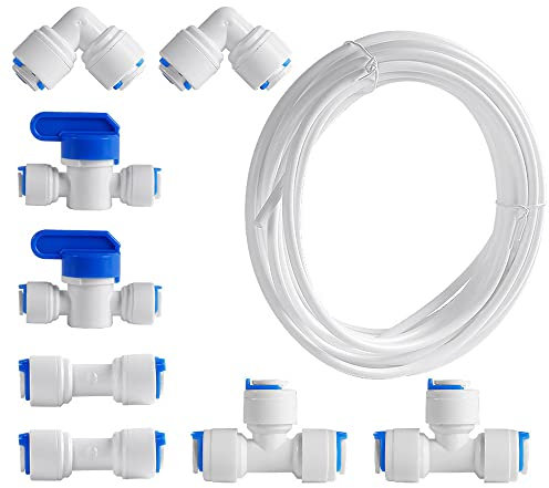 Rkllejs 10 m Universal Anschluss-Set, Wasserschlauch Schlauchverbinder, Kühlschrankschlauch, Wasseranschluss Kühlschrank, für Kühlschrank Side by Side, Kühlschrankschlauch, 6,35mm (1/4), Weiß