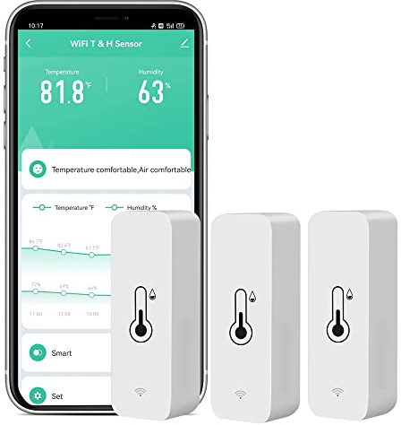 WiFi-temperaturs- och fuktighetssensor, 3-pack trådlös temperaturs- och fuktighetsövervakning med app-notifikationer och gratis dataexport, smart inomhustermometer/hygrometer
