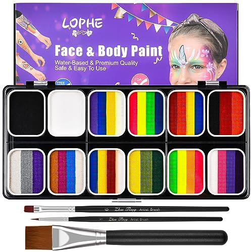 LOPHE Kinderschminke, 12 Farben Gesichtsfarbe Kinderschminke Set Mädchen, Waschbar Face Paint Bodypaint Schminke Kinder, Make Up Theaterschminke für Halloween Fasching Karneval #4 Farbabstimmung