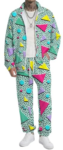 Arssm Retro 80s 90s Outfit Sets for Men Vintage Jacket and Joggers Sweatpants Tracksuit Streetwear Green L