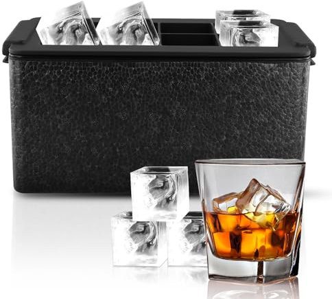 Large Ice Cube Moulds with Lid, 2-in Silicone Giant Clear Ice Cube Maker Tray Makes 8 Large Square Ice Cubes, Less Dilution, BPA Free & Easy Remove for Whiskey, Cocktails, Freezer, Home Party Drinks