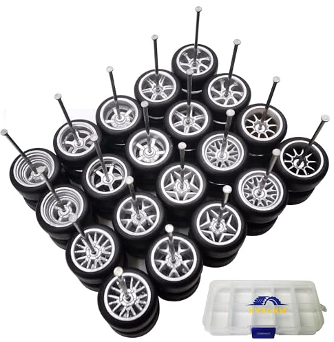 1/64 Wheels and Tires Set, 10-Pack 1 64 Scale Wheels with 10 for 1/64 Diecast Cars Upgraded and Modified Rubber Tires(Diameter 0.43in/11mm) (Silver)