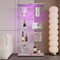POYHKFD Vitrine aus Glas, 4 Ablagen, mit Türen, Glasschrank, Vitrine für Sammler, Wohnzimmer, Regale mit Doppeltür und Licht, weiß
