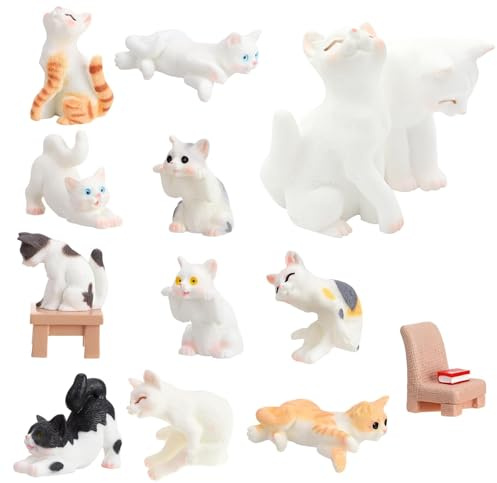 Ieron Set per Mini Figure Realistiche di Gatti, Topper per Torta con Figurine di Gattini, Set di Figure di Gatti per Case delle Bambole, Statue di Gatti in Miniatura Ornamenti per la Scuola Domestica
