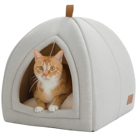 PAWZ Road Niche pour chat avec coussin lavable, lit pour petits chiens, maison pour petits animaux, lit pour chat, maison pour chat, maison d'intérieur, beige, 40 x 40 x 40 cm
