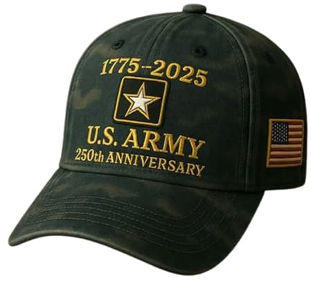 250th Anniversary Army Hat, Adjustable Embroidered Baseball Cap Anniversary Tribute Hat for Veterans Patriots(US, Alpha, Medium, Large, Black PointedStar)