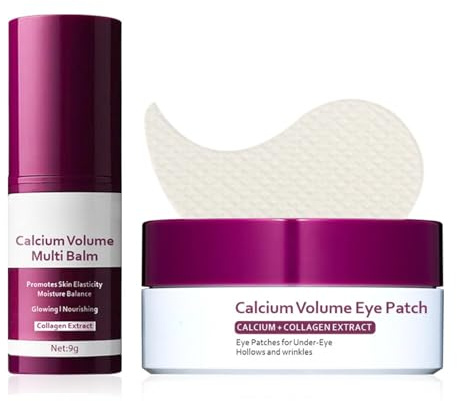 Cemenrete Calcium Volume Augenklappe 60Ea & 1Pcs Cemenrete Calcium Volume Multi Balm,Augenringe,Under Eye Brightener,Anti-Aging Korean Skincare Stick,Mindern Falten und Schwellungen,Müde Augen