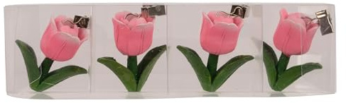 Decoris Juego de 4 pesos para mantel de 6 x 5 x 3 cm, de cerámica, para exteriores, con pinzas de metal, pesos para ponderar con clip, color rosa y verde