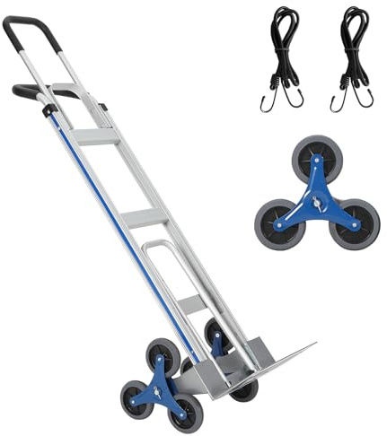 Crevyteg Diable monte-escalier aluminium 2-en-1 – 272 kg – 6 roues, poignées doubles, base extensible, 2 sangles élastiques – Trolley pliable robuste pour escaliers, entrepôt, courses, jardin –