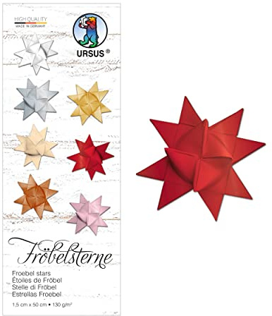 Ursus 3210022 - Tiras de Papel para Estrellas de Frobel, Color Rojo rubí, 130 g/m², Aprox. 1,5 x 50 cm, 80 Tiras para Aprox. 20 Estrellas, Manualidades clásicas para Navidad