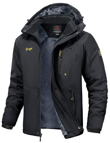 YSENTO Mens Waterproof Ski Winter Jacket Outdoor Warm Windproof Fleece Coats with Hood(Black,XL)