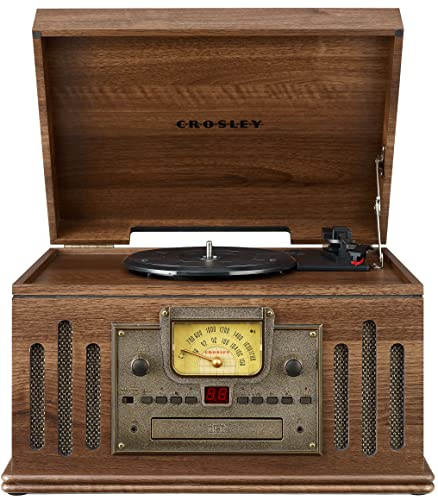 Crosley CR704B-WA Musician 3-Speed Turntable with Radio, CD/Cassette Player, Aux-in and Bluetooth, Walnut
