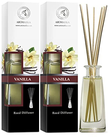 Perfumadas con Difusor Vainilla 2x100ml - Difusores de Aroma Vainilla - Aromaterapia - Difusor Perfumado - Ambientador de Varillas de Rattan - Difusor Aromático - Aroma Vainilla