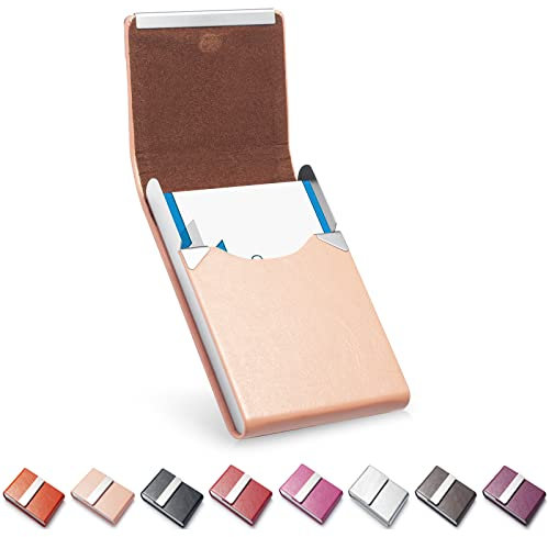 Visitenkartenhalter, Luxus Mikrofaser Leder Visitenkartenetui, Metall Kartenhalter Tasche, Slim Namenskartenhalter, Visitenkartenhalter Geldbörse für Damen & Herren mit Magnetverschluss (Rosa)