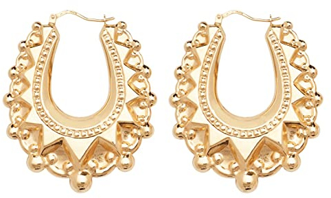 9ct Gold on Silver Huge Victorian Style Gypsy Oval Creole Hoop Earrings