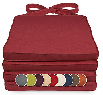 sunnypillow 4er Set Stuhlkissen 40 x 45 x 5cm | Polsterauflage Auflage für Stühle/Rattanstühle | Stuhlauflage mit Schleifenbändern | Indoor/Outdoor | Rot |
