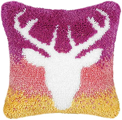 ROCKY&CHAO Knüpfhaken-Set für Erwachsene, Anfänger, Überwurf-Kissenbezug, Sofakissenbezug, Stickset, Kreuzstich, 43,2 x 43,2 cm