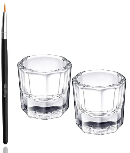 Glamified Dappen Dish Bowl Set of 2 Cup and Eyebrow Tint Brush, Acrylic Nail Art Equipment Mini Bowl Cups