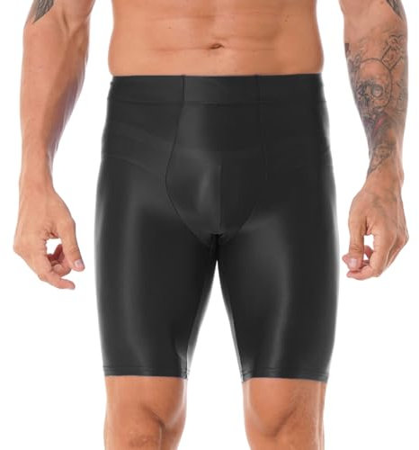inlzdz Herren Glänzende Leggings Kurze Hose Strumpfhose Shorts Sporthose Kompressionshose Sport Fitness Laufhosen Funktionsunterhose Tights Unterhose Schwarz L
