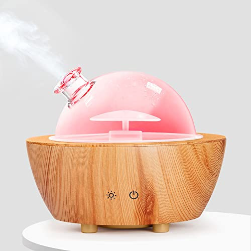 Difusor de aceite esencial de vidrio, base de grano de madera, difusores de aromaterapia, humidificador de niebla fría, luz LED en 7 colores con protección de apagado automático sin agua, para oficina