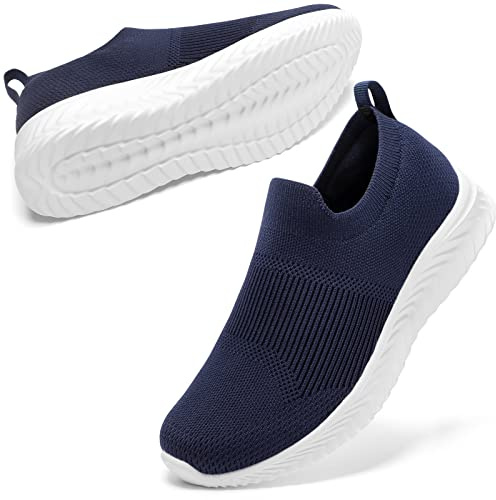 STQ Women Slip on Trainers with Memory Foam Comfortable Walking Shoes Mesh Breathable Running Shoes Lightweight Classic Sneakers Navy 6 UK