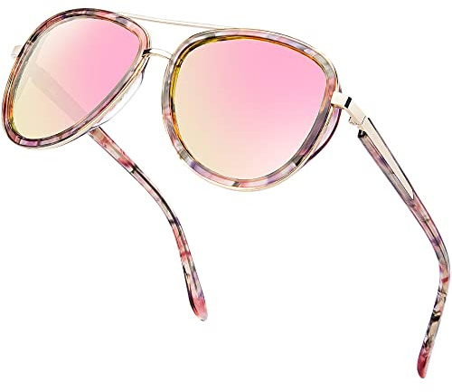 BIRCEN Polarized Sunglasses for Women UV - Protection Womens Retro Mirrored Shades with Acetate Frame BC2001