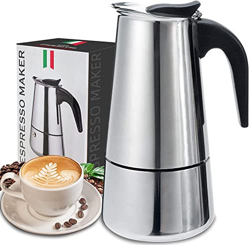 Cafetera italiana de acero inoxidable, 9 tazas/15 onzas, para estufa de gas o eléctrica, estufa de cerámica, para camping, manual de café cubano para capuchino o café con leche
