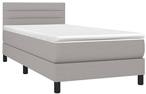 vidaXL Boxspringbett mit Matratze Bett Einzelbett Polsterbett Bettgestell Lattenrost Bettrahmen Schlafzimmerbett Hotelbett Hellgrau 100x200cm Stoff