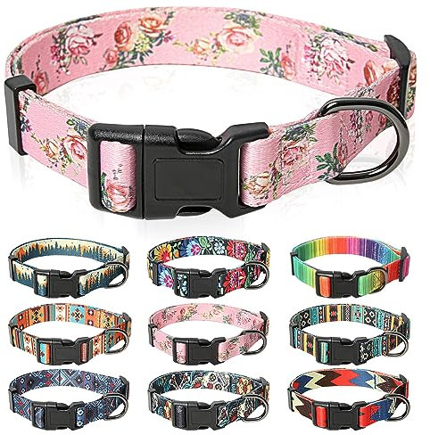 HEELE Hundehalsband, Hunde Halsband für Welpen Kleine Mittlere Große Hunde, Gemustertes Hundehalsbänder Verstellbares, Komfort, Robustem HundeHalsband, Rosa, S