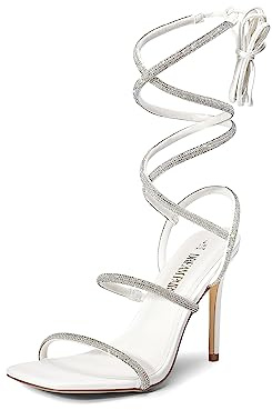 DREAM PAIRS Sandalias de tacón alto para mujer, estilo gladiador, sexy, puntera cuadrada, puntera abierta, elegantes, Blanco, 35.5 EU