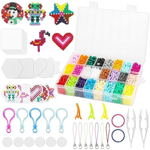 MXTIMWAN 4200 Stück Bügelperlen Set, 5mm 24 Farben Bügelperlen Platten mit Aufbewahrungsbox, DIY Steckperlen in Sortierbox Set mit Enthalten Pegboard, Booklet, Kreative DIY Kit