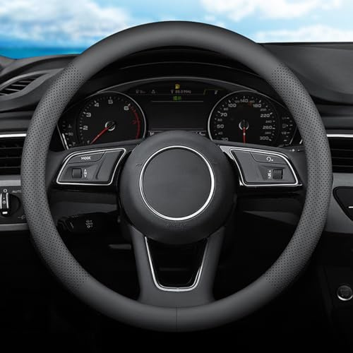 XHRING Car Steering Wheel Cover for Mazda CX5/CX-5 CX50/CX-50 CX3/CX-3 CX30/CX-30 CX9/CX-9 Mazda 3 Mazda 5 Mazda 6 MX-5 Miata CX-7 RX-8 GS GT Sport Touring Accessories, 2026 Black Leather 14 1/2-15