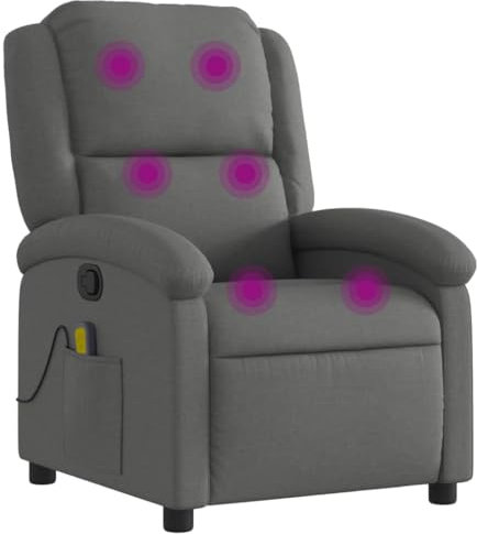 vidaXL Fauteuil de Massage Inclinable, Chaise de Relaxation avec Dossier et Repose-Pied, Siège Inclinable, Fauteuil TV, Moderne, Gris Foncé Tissu