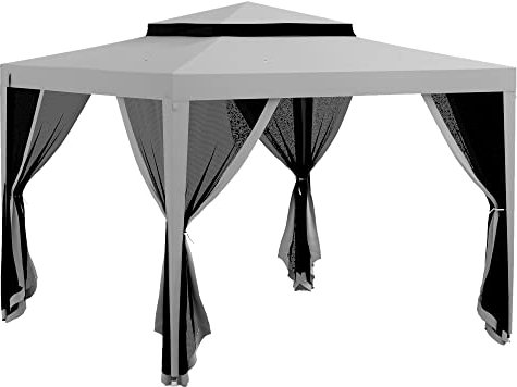 Outsunny Carpa de Jardín 3x3 m Cenador Desmontable de Exterior Gazebo con 4 Mosquiteras Laterales Techo Doble y Marco Metálico Anti-UV Impermeable Pabellón para Terraza Patio Gris