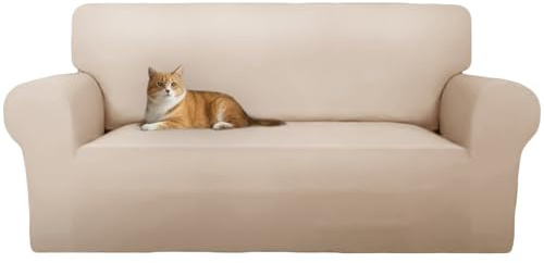 Cotopuro Copridivano 3 Posti (180-260CM) Con Braccioli, Copridivani in Velluto Elasticizzato Antigraffio Per Gatti, Copridivani Universale, Super Morbido e Confortevole - Beige