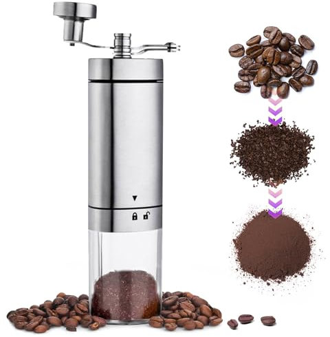 Coffee Grinder Manual, Adjustable Hand Coffee Grinder Stainless Steel Manual Coffee Grinder Ceramic Burr Coffee Grinder with Foldable Handle for Coffee & Espresso