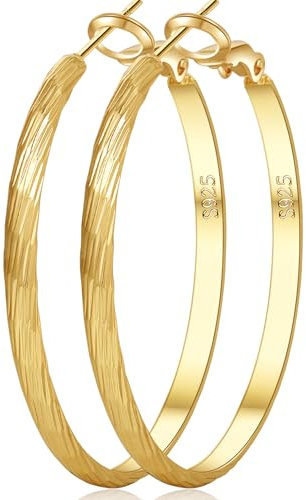 VEEDOFA Große 14K echt vergoldete Creolen für Frauen 925 Sterling Silber Creolen Ohrringe Hypoallergen Leichte Breite Dicke Kein Edelstein