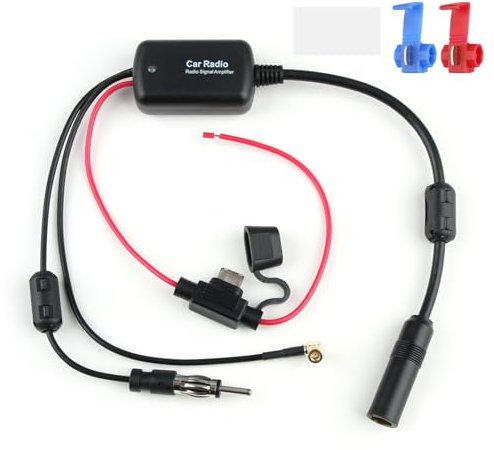 DAB AM FM Car Antenna Aerial 3-in-1 DAB Signal Booster Radio Signal Amplifier Booster SMB Female to DIN Male Adapter 12V Digital Radio Antenna Splitter for Truck Car Audio Stereo