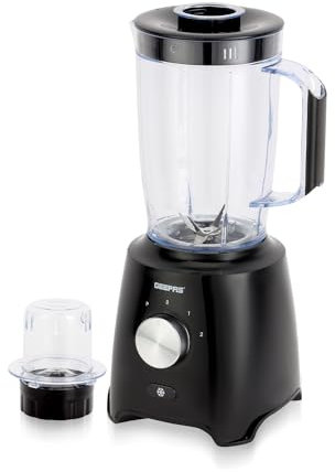 GEEPAS 2-in-1 Food Jug Blender | 1.8L Juice Jar & 60G Mini Coffee Spice Mill | 6-Leaf Stainless-Steel Blades 2 Speed & Pulse Lockable Lid | Smoothie Maker Turbo Button for Ice Crushing | 600W Black