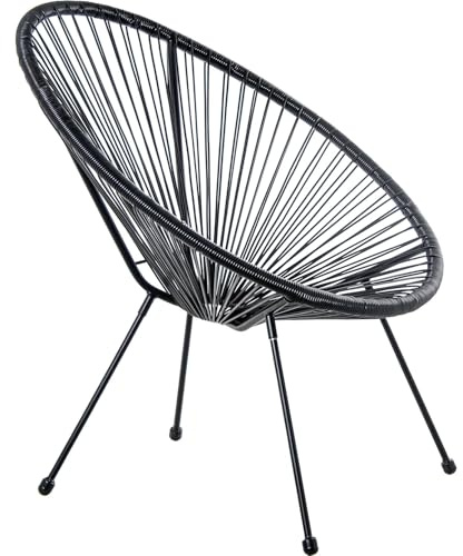 DRW Sillon Exterior de Acero y Mimbre Sintetico PE en Negro 80x71x83 cm