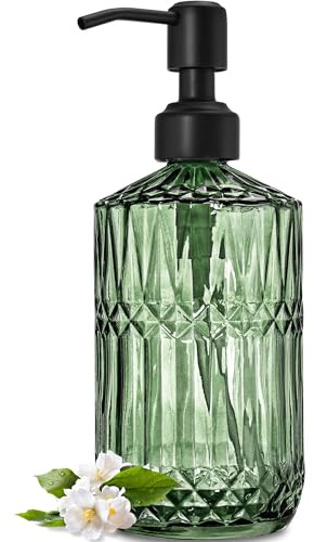 JASAI 18Oz Green Soap Dispenser with Black Rust Proof Pump, Refillable Kitchen soap Dispenser with Thick Glass, Soap Dispenser Bathroom for Hand soap, Dish Soap, Lotion, Body Wash.