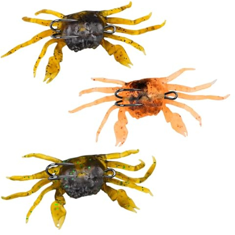 XPEX 3 Piezas Simulación De Cangrejo Afilado anzuelo Para Cangrejos, Señuelos De Pesca, Cebo Blando, 3D Simulación, Para Agua Dulce Y Mar (3Colores)
