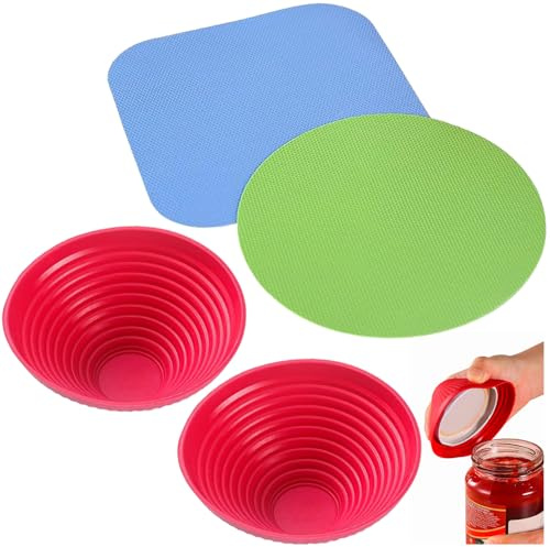 Apribottiglie in Gomma 4 Pezzi Gripper di Apri Barattoli Multiuso per Apribottiglie Antiscivolo Apribarattoli in Gomma per Barattoli e Bottiglie,3 Misure