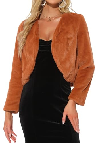 Allegra K Chaqueta Recortada para Mujer Abrigo de Invierno Bolero de Manga Larga con Frente Abierto de Piel Sintética