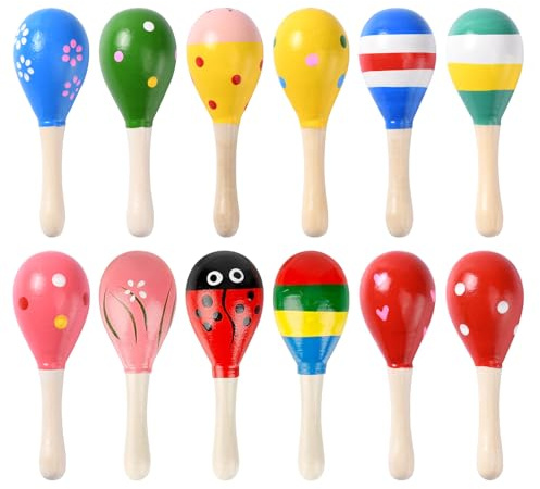 Pumwoy 12 Pezzi Maracas Strumento Musicale (Colore Casuale), Maracas in Legno per Bambini Educazione Della Prima Infanzia, Giocattoli Educativi Musicali Shakers Bambini Musicale Favore