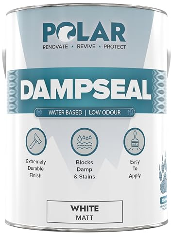 Polar Water Based Damp Seal - 5 Litres, White - Low Odour, Solvent Free, Damp Proofing Paint, Stain Blocker - Interior Walls & Ceilings - Smooth Matt Multi-Surface Finish
