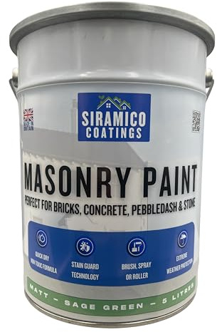 SIRAMICO COATINGS Masonry Paint | 5 Litres | Waterbased ECO Resin Technology | 7 Luxury Colours | Smooth Matt Finish for outdoor masonry protection | 10 Year Colour Guarantee (Sage Green)
